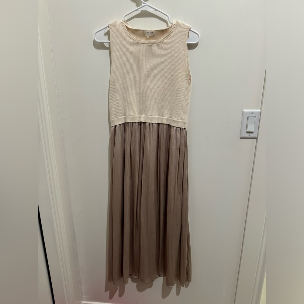 Sleeveless Twofer Maxi Dress - Cream and Tan
